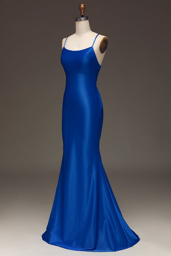 Simple Royal Blue Satin Mermaid Long Formal Dress