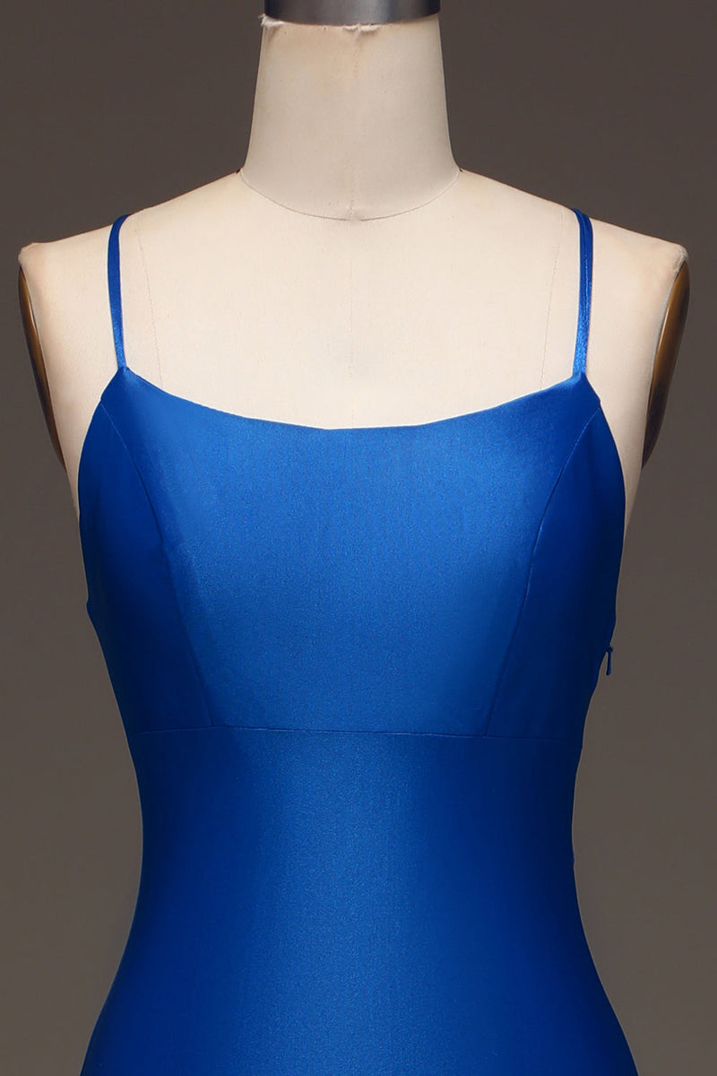 Load image into Gallery viewer, Simple Royal Blue Satin Mermaid Long Formal Dress