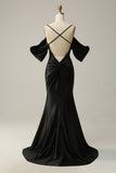 Mermaid Off the Shoulder Black Open Back Long Formal Dress