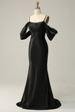 Mermaid Off the Shoulder Black Open Back Long Formal Dress