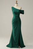 Mermaid One Shoulder Dark Green Long Formal Dress