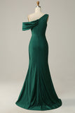 Mermaid One Shoulder Dark Green Long Formal Dress