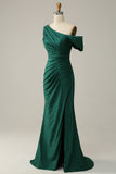 Mermaid One Shoulder Dark Green Long Formal Dress