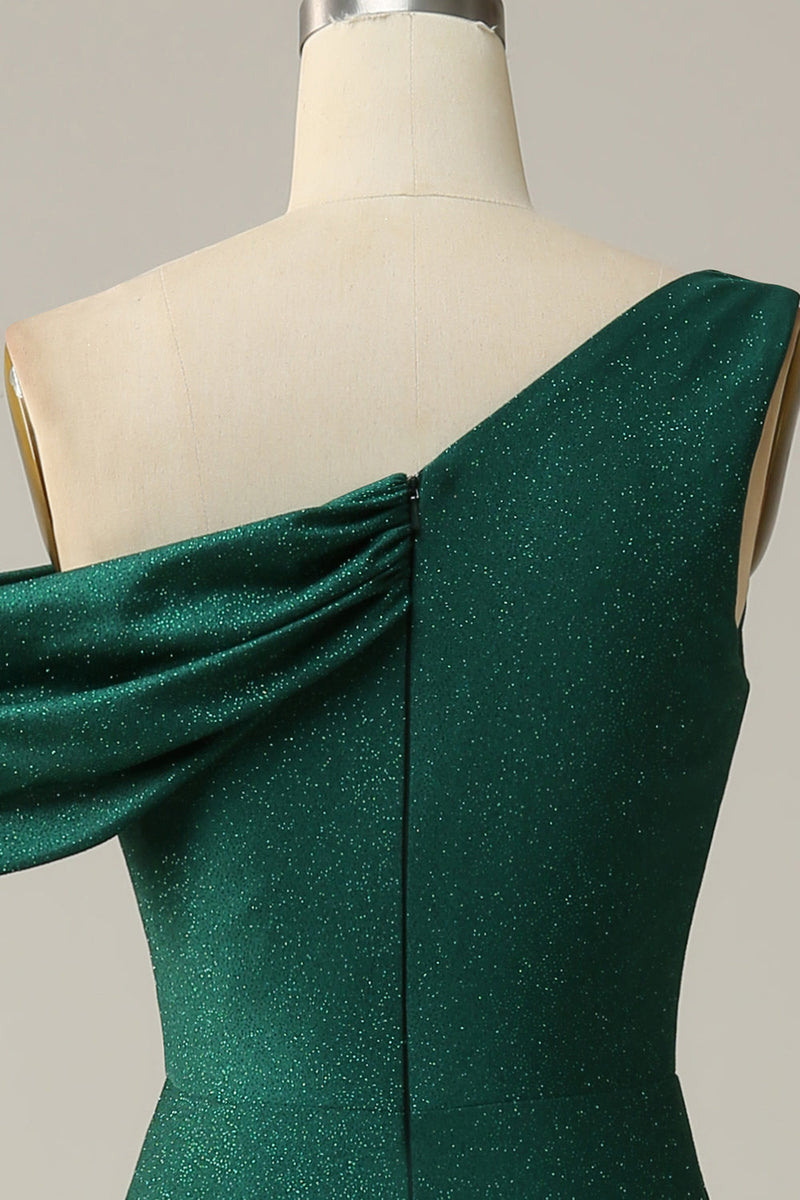 Load image into Gallery viewer, Mermaid One Shoulder Dark Green Long Formal Dress
