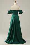 A Line Off the Shoulder Dark Green Long Formal Dress