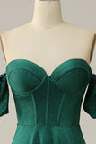 A Line Off the Shoulder Dark Green Long Formal Dress