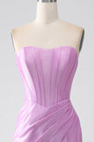 Strapless Purple Mermaid Corset Formal Dress with Pleated