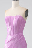 Strapless Purple Mermaid Corset Formal Dress with Pleated