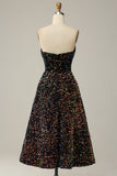 A Line Sweetheart Black Sequins Midi Formal Dress