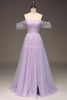 Load image into Gallery viewer, Lilac Off the Shoulder A Line Tulle Princess Formal Dress With Slit