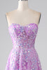 Load image into Gallery viewer, Purple A-Line Strapless Corset Formal Dress with Appliques