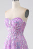 Load image into Gallery viewer, Purple A-Line Strapless Corset Formal Dress with Appliques