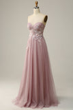 A Line Sweetheart Grey Purple Long Formal Dress with Appliques