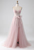Load image into Gallery viewer, Sparkly A Line Strapless Tulle Formal Dress with Bow