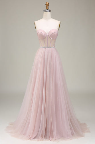 Tulle Sweetheart Light Pink Corset Formal Dress