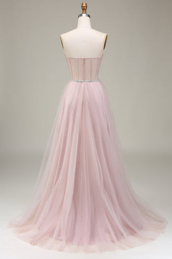 Tulle Sweetheart Light Pink Corset Formal Dress