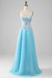 Sky Blue Sweetheart Corset Formal Dress with Sequins