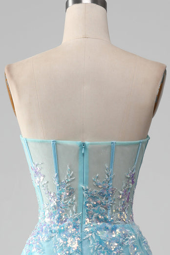 Sky Blue Sweetheart Corset Formal Dress with Sequins