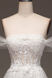 White Off the Shoulder A Line Corset Formal Dress with Appliques