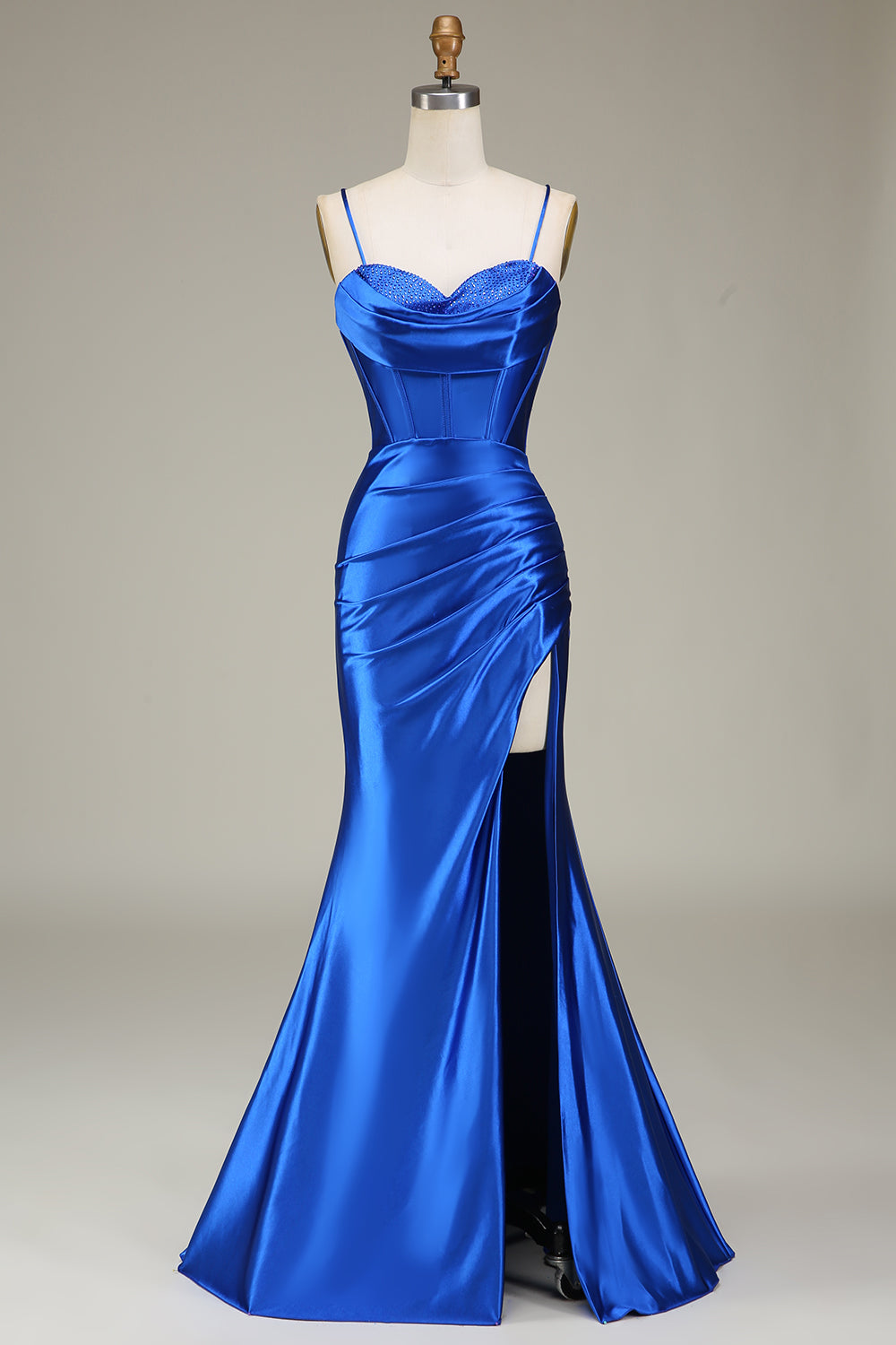 Royal Blue Spaghetti Straps Mermaid Long Formal Dress With Slit