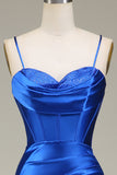 Royal Blue Spaghetti Straps Mermaid Long Formal Dress With Slit