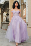 Gorgeous A Line Off the Shoulder Purple Corset Formal Dress with Appliques