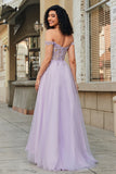 Gorgeous A Line Off the Shoulder Purple Corset Formal Dress with Appliques