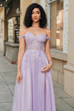 Gorgeous A Line Off the Shoulder Purple Corset Formal Dress with Appliques