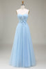 Load image into Gallery viewer, Sparkly Light Blue A-Line Tulle Formal Dress With Appliques