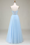 Sparkly Light Blue A-Line Tulle Formal Dress With Appliques