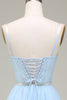 Load image into Gallery viewer, Sparkly Light Blue A-Line Tulle Formal Dress With Appliques