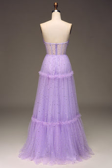 Tulle Strapless Purple Corset Formal Dress