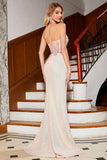 Beaded Mermaid Glitter Pink Formal Dress with Slit