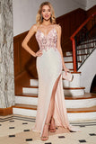 Beaded Mermaid Glitter Pink Formal Dress with Slit