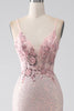 Load image into Gallery viewer, Glitter Pink Beaded Mermaid Formal Dress with Slit