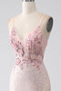 Load image into Gallery viewer, Glitter Pink Beaded Mermaid Formal Dress with Slit