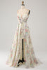 Load image into Gallery viewer, A-Line Flower Printed Ivory Formal Dress with Slit