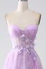 Load image into Gallery viewer, Lavender Printed Strapless Corset Formal Dress with Beading
