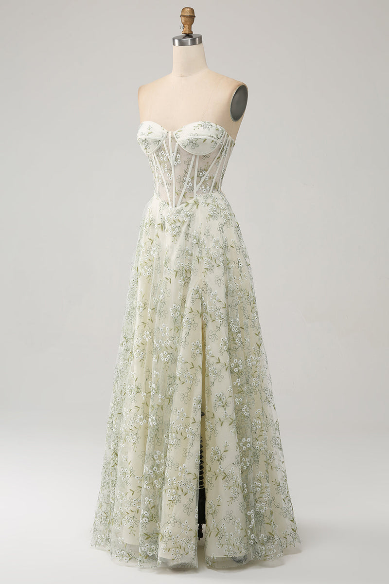 Load image into Gallery viewer, A-Line Light Green Corset Formal Dress with Embroidery