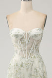 A-Line Light Green Corset Formal Dress with Embroidery
