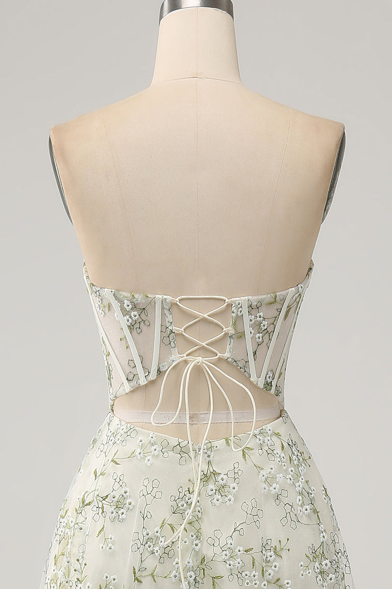 Load image into Gallery viewer, A-Line Light Green Corset Formal Dress with Embroidery