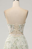 A-Line Light Green Corset Formal Dress with Embroidery