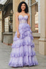 Load image into Gallery viewer, Princess A Line Sweetheart Lavender Corset Formal Dress with Tiered Lace