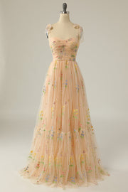 Champagne Embroidery Long Formal Dress