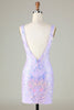 Load image into Gallery viewer, Lavender Sparkly Tight Short Formal Dress with Backless