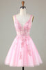 Load image into Gallery viewer, Pink Glitter Cute Short Formal Dress with Appliques