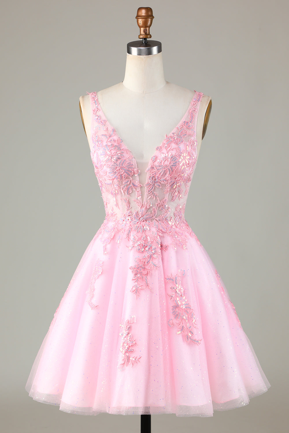 Pink Glitter Cute Short Formal Dress with Appliques