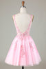 Load image into Gallery viewer, Pink Glitter Cute Short Formal Dress with Appliques