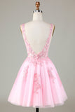 Pink Glitter Cute Short Formal Dress with Appliques