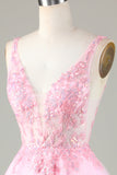 Pink Glitter Cute Short Formal Dress with Appliques